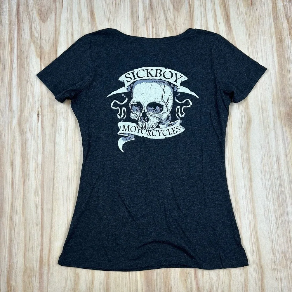 Sick Boy Motorcycles Women's Dark Gray XL‎ Fitted Skull Shirt Biker